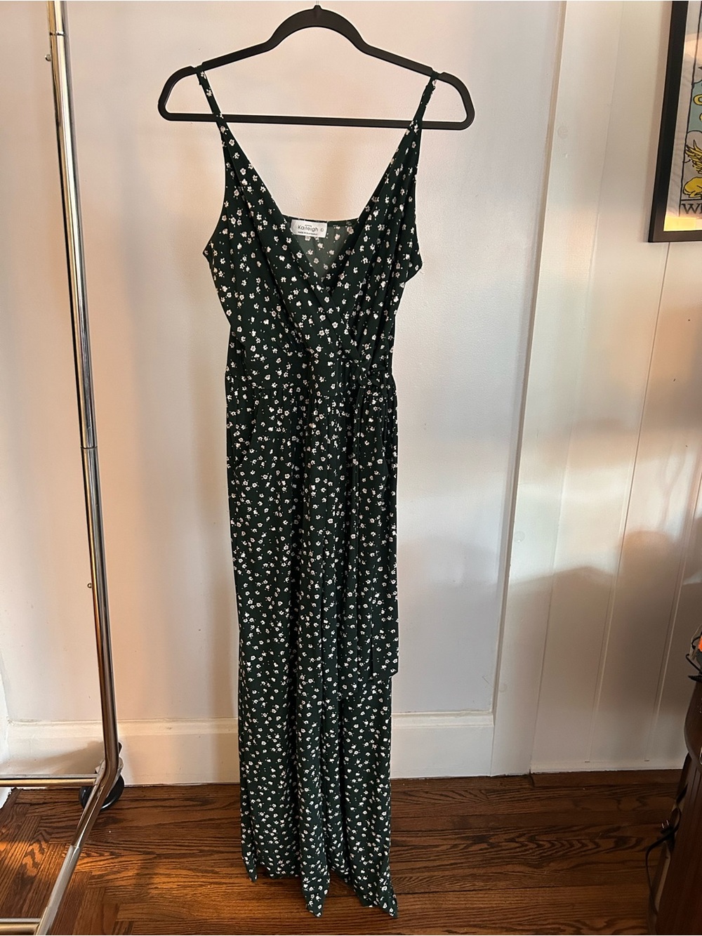 Kaileigh Dark Green Floral Spaghetti-Strap Jumpsuit